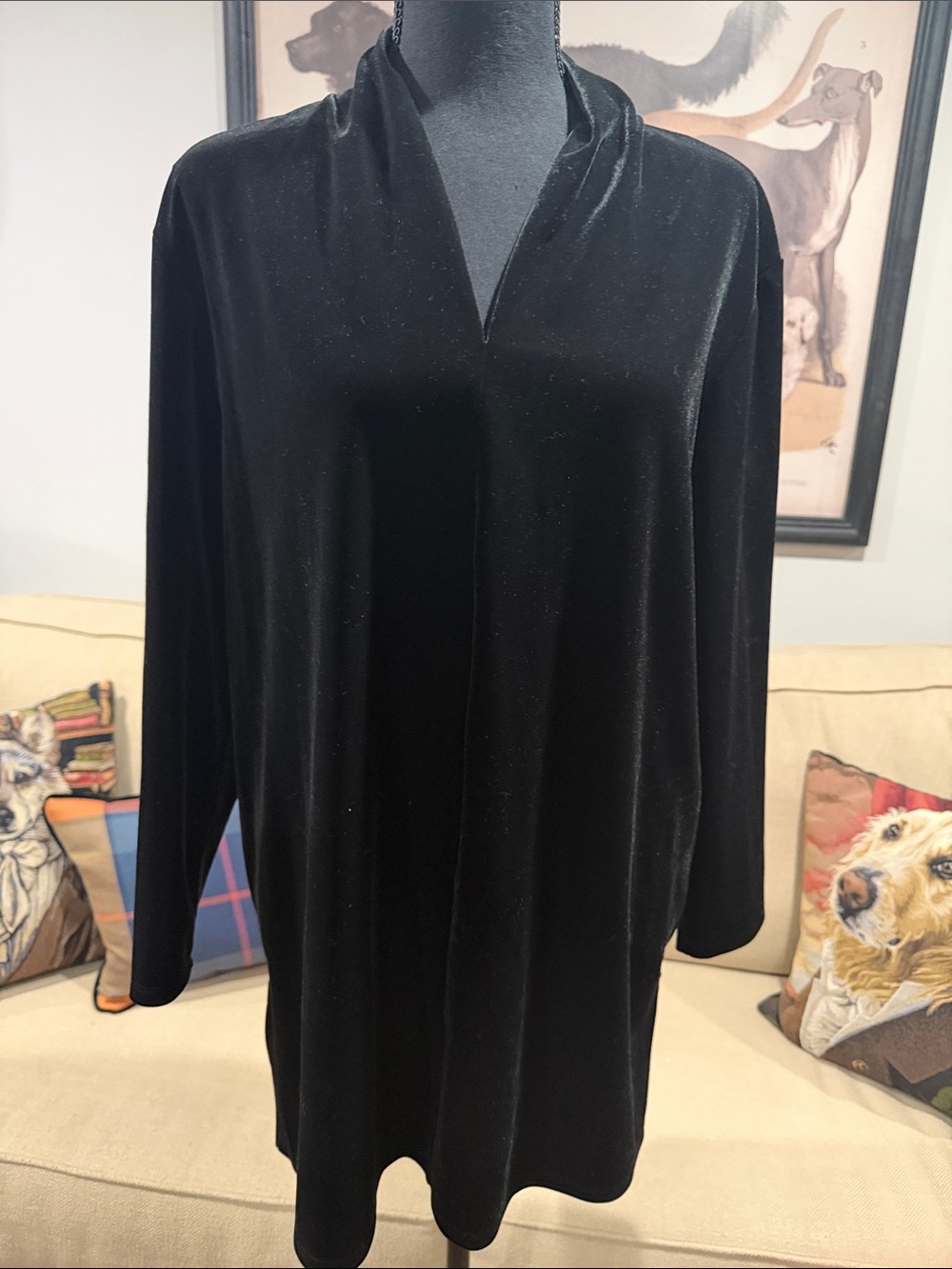 Black Velvet V-Neck Women's tunic Lands end size 18 XL excellent condition